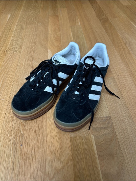 adidas Shoes - Adidas Gazelle Platform Black Suede Sneakers with White Stripes